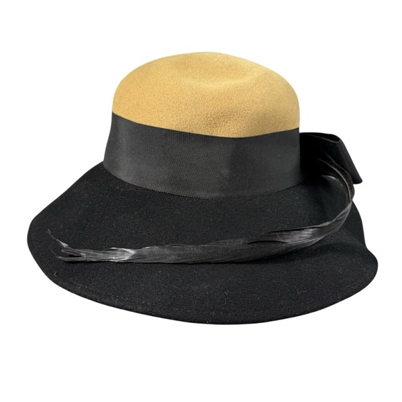 Bollman wool Mr.john Chic Wide Brim wool Hat Feather Detail dapper euro chic - Picture 2 of 6